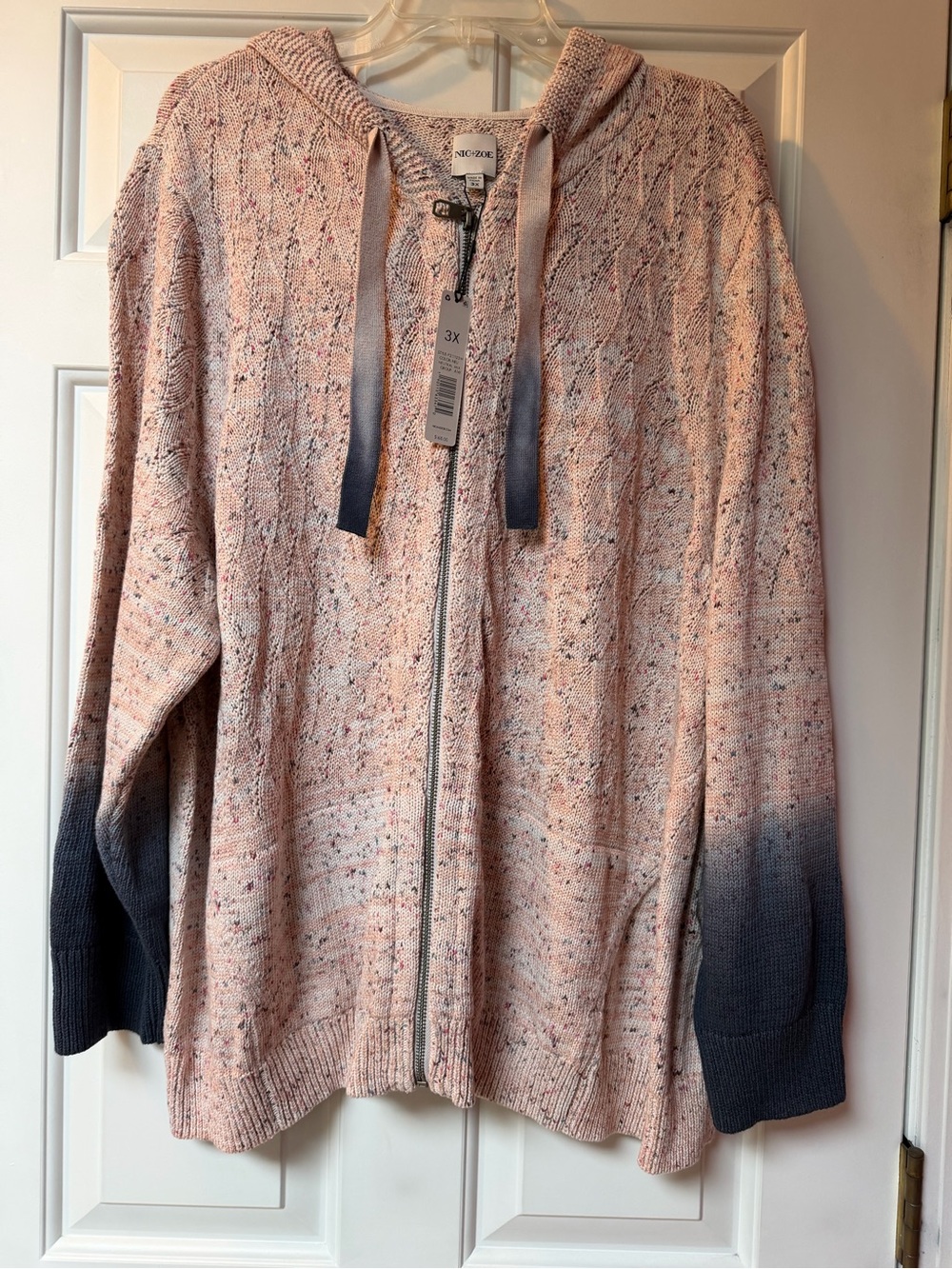 NIC+ZOE Pink to Gray Ombre Zip Hoodie Sweater